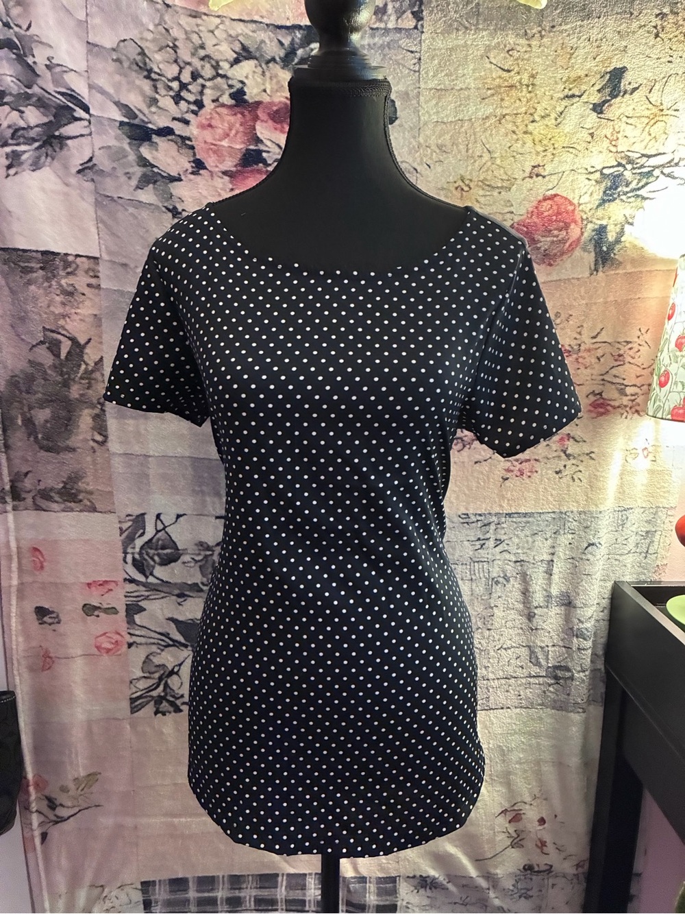 Women's Black Polka Dot Short Sleeve Top